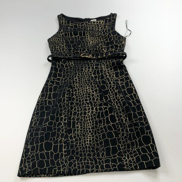 Cache Sheath 4 Women's Mini Belted Dress Metallic Printed Black PLS READ - Picture 1 of 12